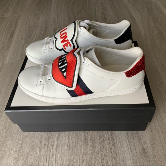Gucci Ace Blind For Love With Removable Patches Leather Sneaker Size US 8,5 - Picture 7 of 14